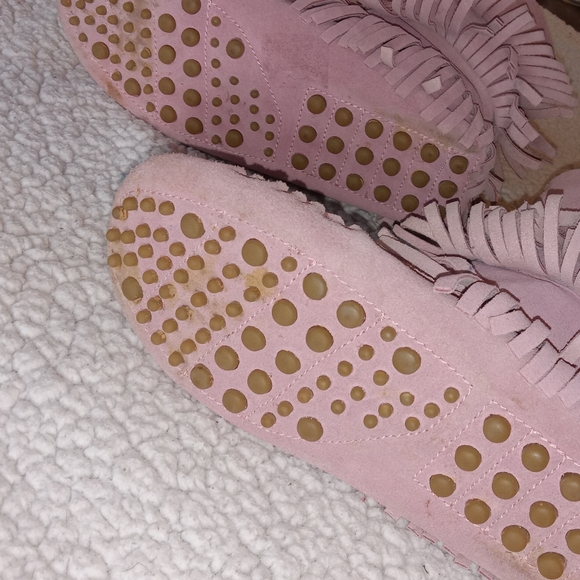 Steve Madden Dusty Pink Leather Apachee Fringed Moccasin Boots size 6.5 - Picture 9 of 15